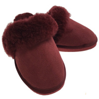 100% Sheepskin Moccasin Slippers Winter Genuine Scuffs Slip On Mens Womens - Red (with fur) - 9 thumbnail