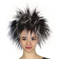 SPIKY WIG Punk Short Costume Party Hair Cosplay Rock Fancy Dress Womens 80s - Black/White thumbnail