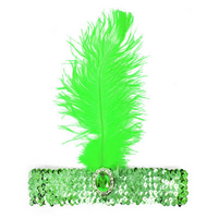 WIDE FLAPPER HEADBAND Feather Sequin Costume Gatsby Charleston Headpiece 1920s - Green thumbnail