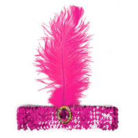 WIDE FLAPPER HEADBAND Feather Sequin Costume Gatsby Charleston Headpiece 1920s - Hot Pink thumbnail
