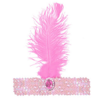 WIDE FLAPPER HEADBAND Feather Sequin Costume Gatsby Charleston Headpiece 1920s - Light Pink thumbnail