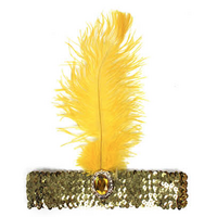 WIDE FLAPPER HEADBAND Feather Sequin Costume Gatsby Charleston Headpiece 1920s - Orange thumbnail