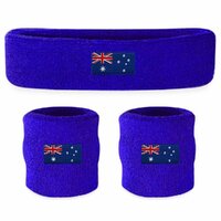 WRISTBAND & HEADBAND SET Tennis Terry Towelling Cotton Sweat Band Team Gym  - Australia Flag thumbnail