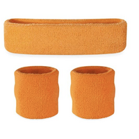 WRISTBAND & HEADBAND SET Tennis Terry Towelling Cotton Sweat Band Team Gym  - Orange thumbnail