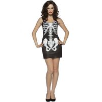 Womens SKELETON COSTUME Halloween Bones Tank Dress Black White Party thumbnail