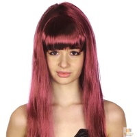 LONG WIG Straight Party Hair Costume Fringe Cosplay Fancy Dress 70cm Womens - Burgundy (22464) thumbnail