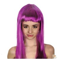 LONG WIG Straight Party Hair Costume Fringe Cosplay Fancy Dress 70cm Womens - Fuchsia (22455) thumbnail
