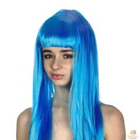 LONG WIG Straight Party Hair Costume Fringe Cosplay Fancy Dress 70cm Womens - Light Blue (22459) thumbnail