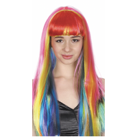 LONG WIG Straight Party Hair Costume Fringe Cosplay Fancy Dress 70cm Womens - Rainbow (22468) thumbnail