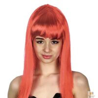 LONG WIG Straight Party Hair Costume Fringe Cosplay Fancy Dress 70cm Womens - Red (22452) thumbnail