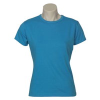 Womens Plain Ladies T SHIRT 100% COTTON Basic Tee Casual Top Size 6-24 T-Shirt - Cyan Blue - 6 thumbnail
