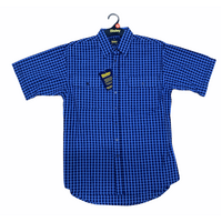Bisley Mens Short Sleeve Seersucker Shirt Checkered Cotton Blend Casual Business Work - Blue - M thumbnail