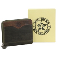 Billy The Kid Olive Leather Wallet with Zip & Coin Pocket in Brown thumbnail