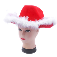 CHRISTMAS HAT Wide Brim Santa Xmas Party Costume Cowboy Fedora Red Fur Cap thumbnail