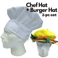 2pcs Set Chefs Hat Baker Cap + Burger Hat Funny Halloween Costume Party Accessory thumbnail