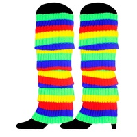 RAINBOW LEG WARMERS High Knitted Womens Neon Party Knit Ankle Socks 80s Dance - Rainbow thumbnail