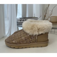 Womens Australian Sheepskin Wool Fur Mini UGG Ankle Boots in Gold Sand - 4 thumbnail