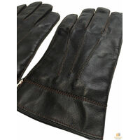 DENTS Sheepskin Leather Gloves with Detail Mens Warm Winter ML8043 - Brown - Small thumbnail