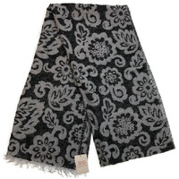 DENTS Large Pashmina Style Scarf w Floral Design Wool Blend Warm Winter  - Black thumbnail