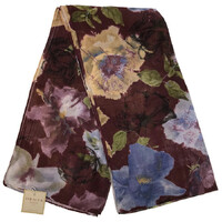 DENTS Bright Floral Printed Scarf Unlined Ladies Womens MADE IN ITALY New - Claret thumbnail
