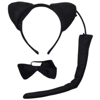 BLACK CAT EARS HEADBAND w Bow Tail Animal Costume Halloween Party Hair Accessory thumbnail