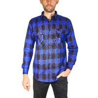 Mens Flannelette Long Sleeve Shirt 100% Cotton Check Authentic Flannel - Full Placket - Royal Blue - 3XL thumbnail