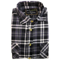 Mens Half Placket Flannelette Long Sleeve Pullover Shirt 100% Cotton Check Authentic Flannel  - Black/Purple - S thumbnail