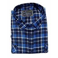 Mens Flannelette Long Sleeve Pullover Shirt 100% Cotton Flannel - Half Placket - Navy/Blue/White - M thumbnail