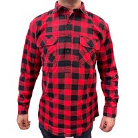 Mens Flannelette Long Sleeve Pullover Shirt 100% Cotton Flannel - Half Placket - Red/Black - 4XL thumbnail
