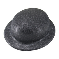 GLITTER BOWLER HAT Fancy Party Plastic Costume Cap Fun Dress Up Sparkle - Black thumbnail