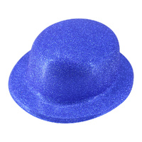 GLITTER BOWLER HAT Fancy Party Plastic Costume Cap Fun Dress Up Sparkle - Blue thumbnail