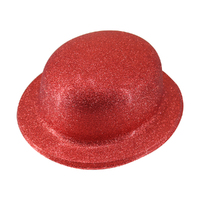 GLITTER BOWLER HAT Fancy Party Plastic Costume Cap Fun Dress Up Sparkle - Red thumbnail
