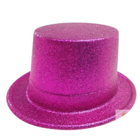 GLITTER TOP HAT Fancy Party Plastic Costume Tall Cap Fun Dress Up Sparkle - Hot Pink thumbnail