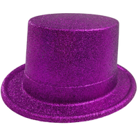 GLITTER TOP HAT Fancy Party Plastic Costume Tall Cap Fun Dress Up Sparkle - Purple thumbnail