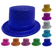 GLITTER TOP HAT Fancy Party Plastic Costume Tall Cap Fun Dress Up Sparkle - Red thumbnail