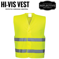 Hi Vis Safety VEST Reflective Tape Workwear Yellow ONE SIZE Night & Day Use thumbnail