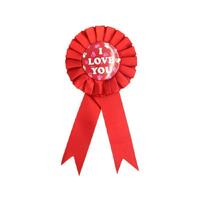 I Love You Ribbon Badge Award Fun Rosette Fancy Dress Party Romantic - Red thumbnail