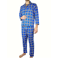 Mens Flannelette Pyjama Set Sleepwear Soft 100% Cotton PJs Two Piece Pajamas - Blue - 3XL thumbnail
