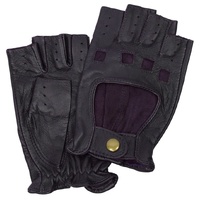 Dents Womens Half Finger Leather Driving Gloves Lashana Racing Button Glove - Large thumbnail