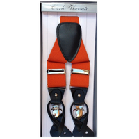 Mens Premium Convertible Suspenders Braces Clip On Elastic Y-Back Traditional Leather Tab - Orange thumbnail