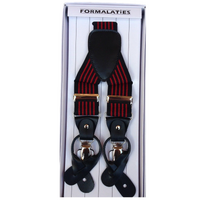 Mens Premium Convertible Suspenders Braces Clip On Elastic Y-Back Traditional Leather Tab - Stripe Black/Red thumbnail