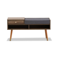 Designer Cabinet Bench Storage with Seat Wooden Shelf Hallway Cupboard - Walnut thumbnail