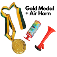 1st Gold Medal Winner + Air Horn Party Set School Sports Day Olympics Ribbon thumbnail