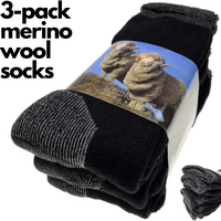 3 Pairs Heavy Duty Merino Wool Work Socks Extra Thick Cushion (Size 11-14) thumbnail