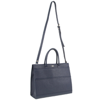 Morrissey Italian Structured Leather Tote Unisex Computer Bag Handbag - Navy thumbnail