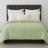 100% Cotton Muslin Duvet Quilt Cover Set w/ 2 Pillow Cases in Pastel Green - Double thumbnail