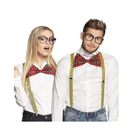 NERD COSTUME KIT Set Geek Glasses Fancy Dress Retro Funny Braces Bow Tie Party thumbnail