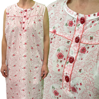 Womens 100% Cotton Sleeveless Nightie Gown Night Dress Pyjamas PJ Pajamas Sleep - Pink - 12 thumbnail