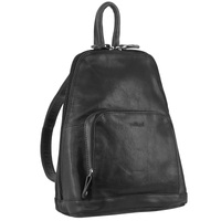 Milleni Womens Twin Zip Backpack Nappa Italian Leather Travel Bag - Black thumbnail