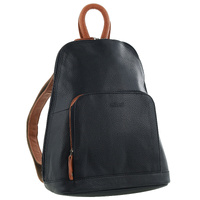 Milleni Genuine Italian Leather Soft Nappa Leather Backpack Bag Travel - Black/Cognac thumbnail